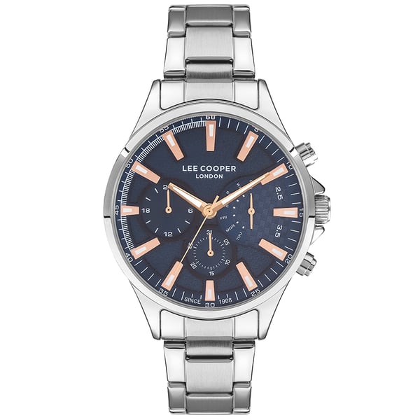 Lee Cooper Men's Watch Multi Function Analog, Navy Blue Dial, Silver Stainless Steel Strap, LC07394.390 
