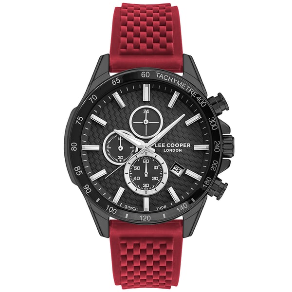 Lee Cooper Men's Multifunction Watch Analog Black Dial With Red Silicone Strap, LC07340.350