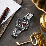 Seiko 5 Sports Men's Automatic GMT Watch, Black Dial Steel Bracelet, SSK001K