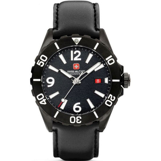 Swiss Military Hanowa Men's Analog Watch Black Dial with Black Leather Strap, SMWGB0000230