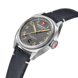 Swiss Military Hanowa Men's Analog Watch Cool Grey Dial with Black Leather Strap, SMWGB0003702