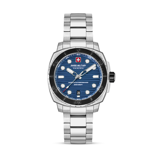 Swiss Military Hanowa Men's Analog Watch Blue Dial with Silver Stainless Steel Bracelet, SMWGH0006602