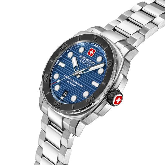 Swiss Military Hanowa Men's Analog Watch Blue Dial with Silver Stainless Steel Bracelet, SMWGH0006602