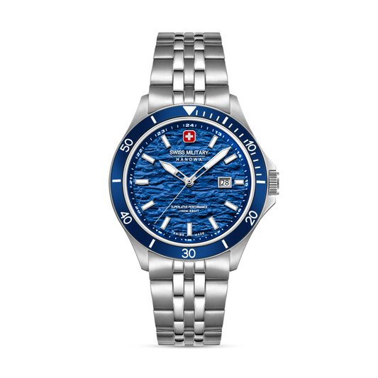 Swiss Military Hanowa Men's Analog Watch Blue Dial with Silver Stainless Steel Bracelet, SMWGH0006701