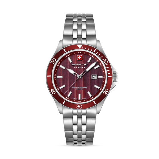Swiss Military Hanowa Men's Analog Watch Red Dial with Silver Stainless Steel Bracelet, SMWGH0006703