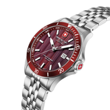 Swiss Military Hanowa Men's Analog Watch Red Dial with Silver Stainless Steel Bracelet, SMWGH0006703