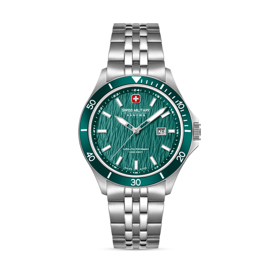 Swiss Military Hanowa Men's Analog Watch Green Dial with Silver Stainless Steel Bracelet, SMWGH0006704