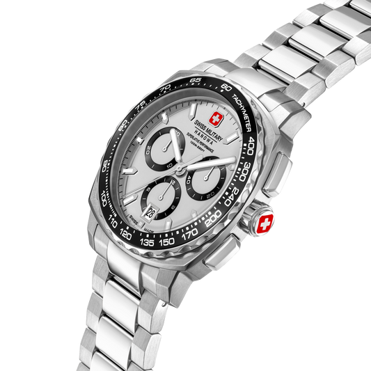 Swiss Military Hanowa Men's Chronograph Watch White Dial with Silver Stainless Steel Bracelet, SMWGI0006801