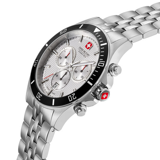 Swiss Military Hanowa Men's Chronograph Watch Silver Dial with Silver Stainless Steel Bracelet, SMWGI0007602