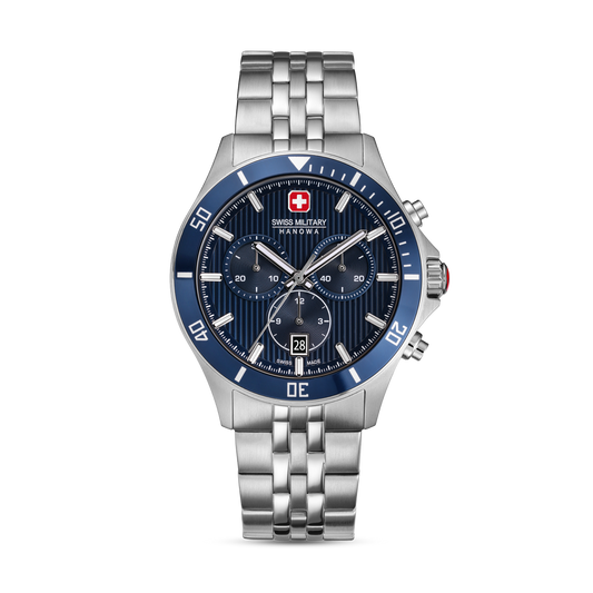 Swiss Military Hanowa Men's Chronograph Watch Blue Dial with Silver Stainless Steel Bracelet, SMWGI0007603