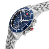Swiss Military Hanowa Men's Chronograph Watch Blue Dial with Silver Stainless Steel Bracelet, SMWGI0007603