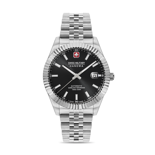 Swiss Military Hanowa Men's Automatic Watch Black Dial with Silver Stainless Steel Bracelet, SMWGL0002101