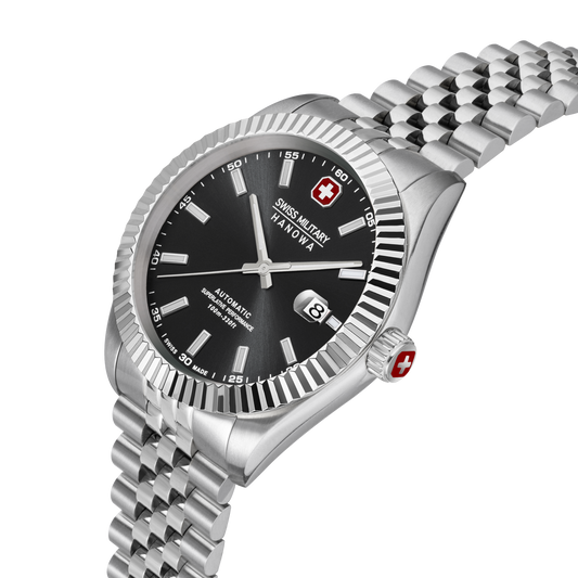 Swiss Military Hanowa Men's Automatic Watch Black Dial with Silver Stainless Steel Bracelet, SMWGL0002101