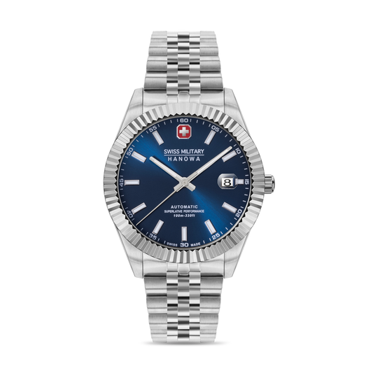 Swiss Military Hanowa Men's Automatic Watch Blue Dial with Silver Stainless Steel Bracelet, SMWGL0002102