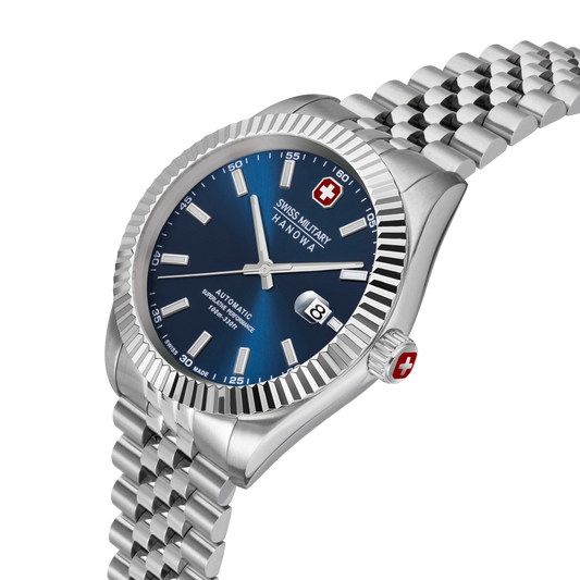 Swiss Military Hanowa Men's Automatic Watch Blue Dial with Silver Stainless Steel Bracelet, SMWGL0002102