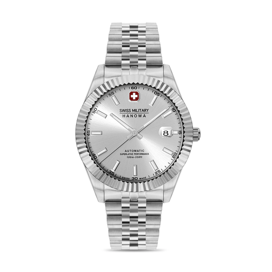 Swiss Military Hanowa Men's Automatic Watch Silver  Dial with Silver Stainless Steel Bracelet, SMWGL0002104