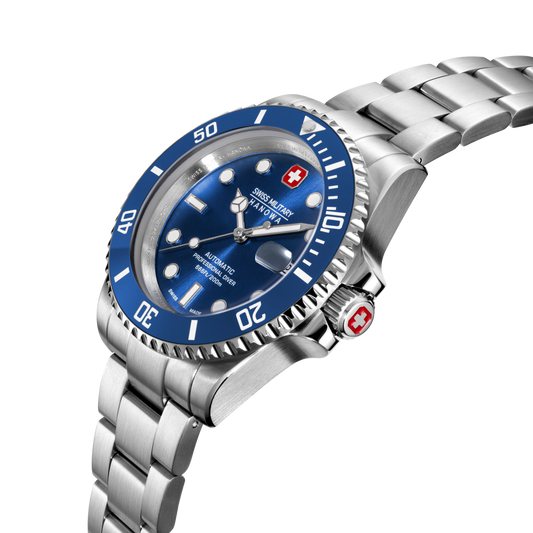 Swiss Military Hanowa Men's Automatic Watch Blue Dial with Silver Stainless Steel Bracelet, SMWGL0006304