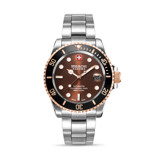 Swiss Military Hanowa Men's Automatic Watch Brown Dial with Two-Tone Stainless Steel Bracelet, SMWGL0006360