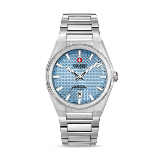 Swiss Military Hanowa Men's Automatic Watch Ice Blue Dial with Silver Stainless Steel Bracelet, SMWGL0006904