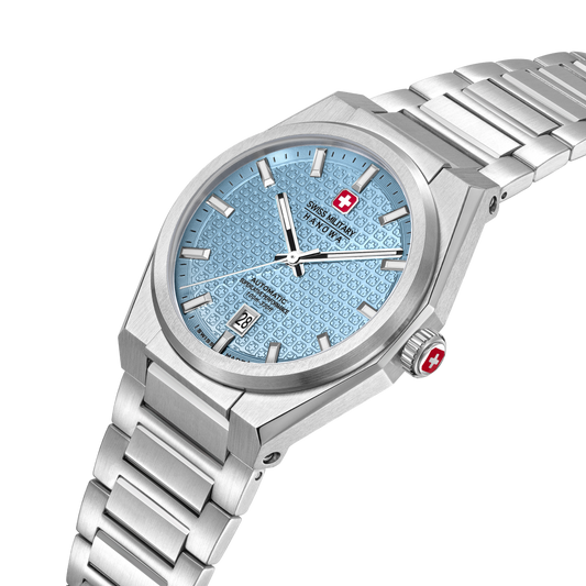 Swiss Military Hanowa Men's Automatic Watch Ice Blue Dial with Silver Stainless Steel Bracelet, SMWGL0006904