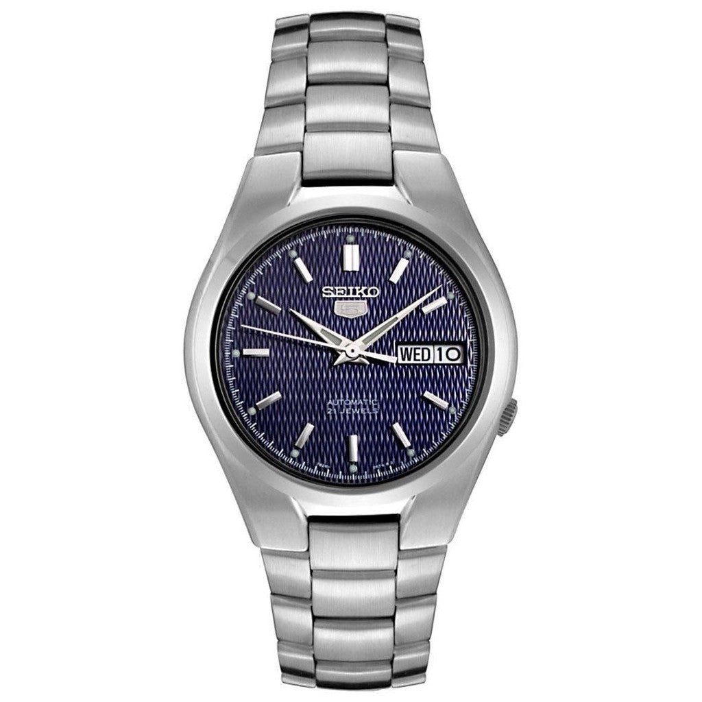 Seiko 21 Jewels Men's Automatic Watch Analog Blue Dial with Silver Stainless Steel Band, SNK603K