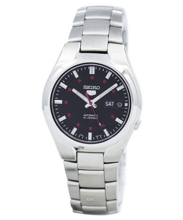 Seiko 21 Jewels Men's Automatic Watch Analog Black Dial with Silver Stainless Steel Band, SNK617K