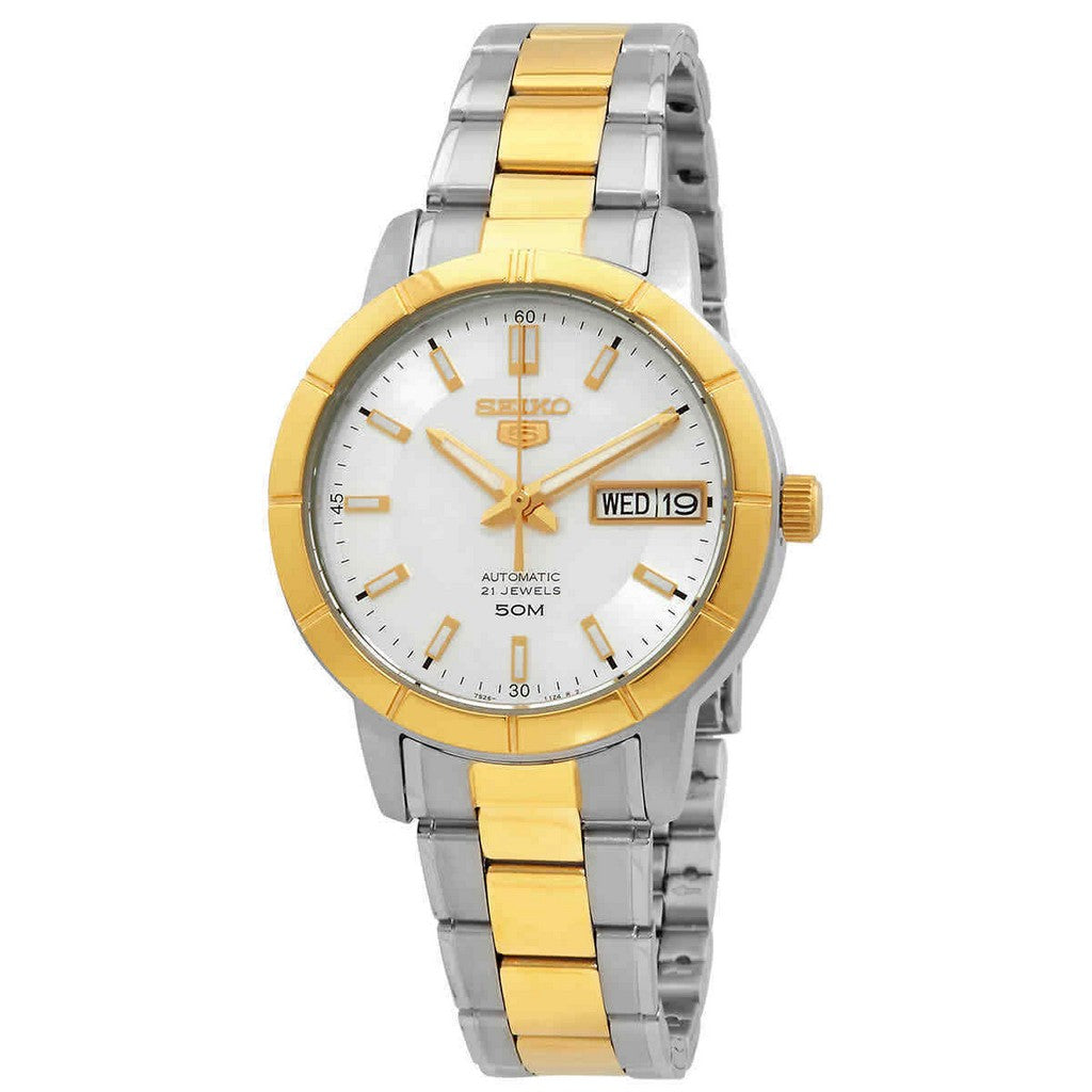 Seiko 21 Jewels Men's Automatic Watch Analog White Dial with Two-Toned Stainless Steel Band, SNK892K