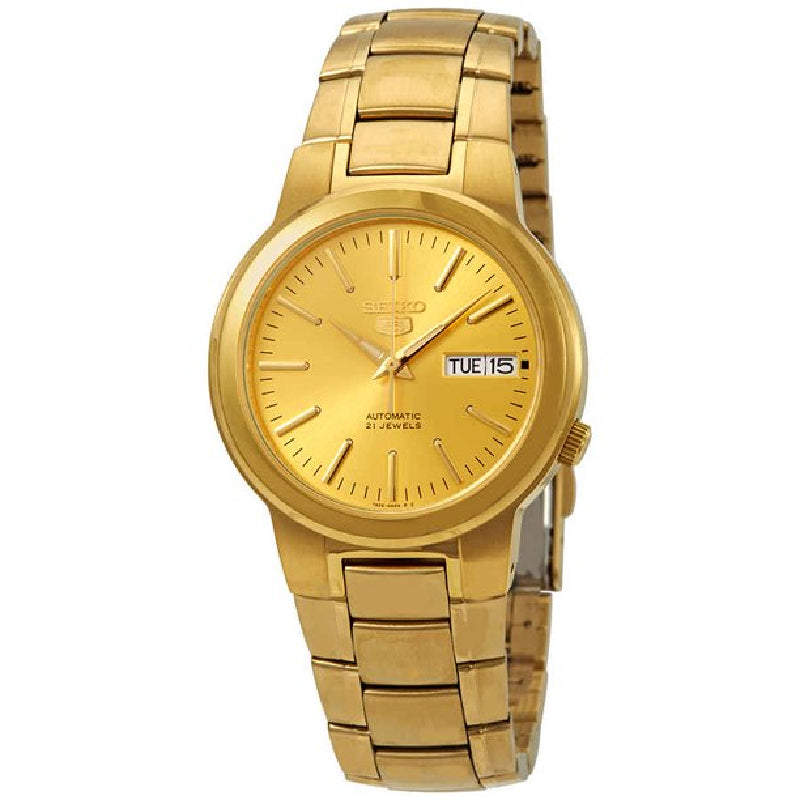 Seiko 21 Jewels Men's Automatic Watch Analog Gold Dial with Stainless Steel Band, SNKA10K