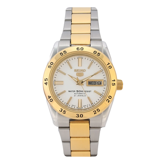 Seiko Men's Mechanical Watch Analog, White Dial with Two Tone Stainless Band, SNKE04K authentic Seiko watch with original box and warranty papers