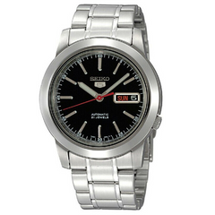 Seiko, Men's Mechanical Watch Analog, Black Dial Silver Stainless Steel Band, SNKE53J