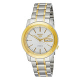 Seiko Men's Mechanical Watch Analog, White Dial Silver & Gold Stainless Band, SNKE54J