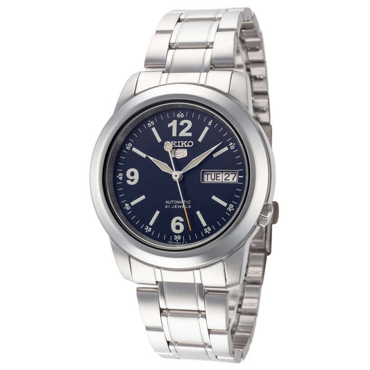 Seiko 21 Jewels Men's Automatic Watch Analog Blue Dial with Silver Stainless Steel Band, SNKE61K authentic Seiko watch with original box and warranty papers