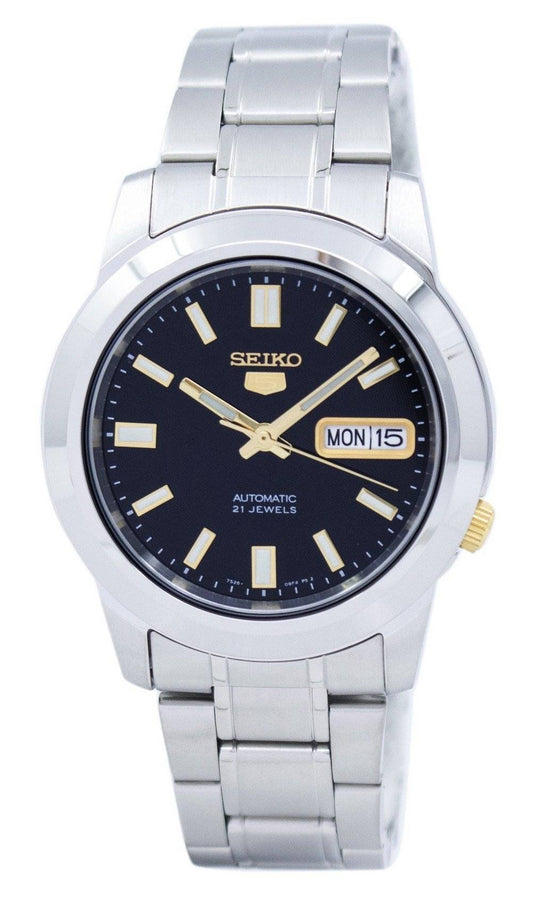 Seiko Men's Mechanical Watch Analog, Black Dial with Silver Stainless Steel Band, SNKK17K