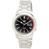 Seiko Men's Mechanical Watch Analog, Black Dial with Silver Stainless Steel Band, SNKK31K