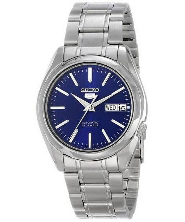 Seiko Men's Mechanical Watch Analog, Blue Dial with Silver Stainless Steel Band, SNKL43K
