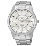 Seiko 21 Jewels Men's Automatic Watch Analog White Dial with Silver Stainless Steel Band, SNKN09J