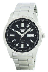 Seiko 21 Jewels Men's Automatic Watch Analog Black Dial with Silver Stainless Steel Band, SNKN13J