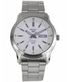 Seiko Men's Mechanical Watch Analog, White Dial with Silver Stainless Band, SNKP09K