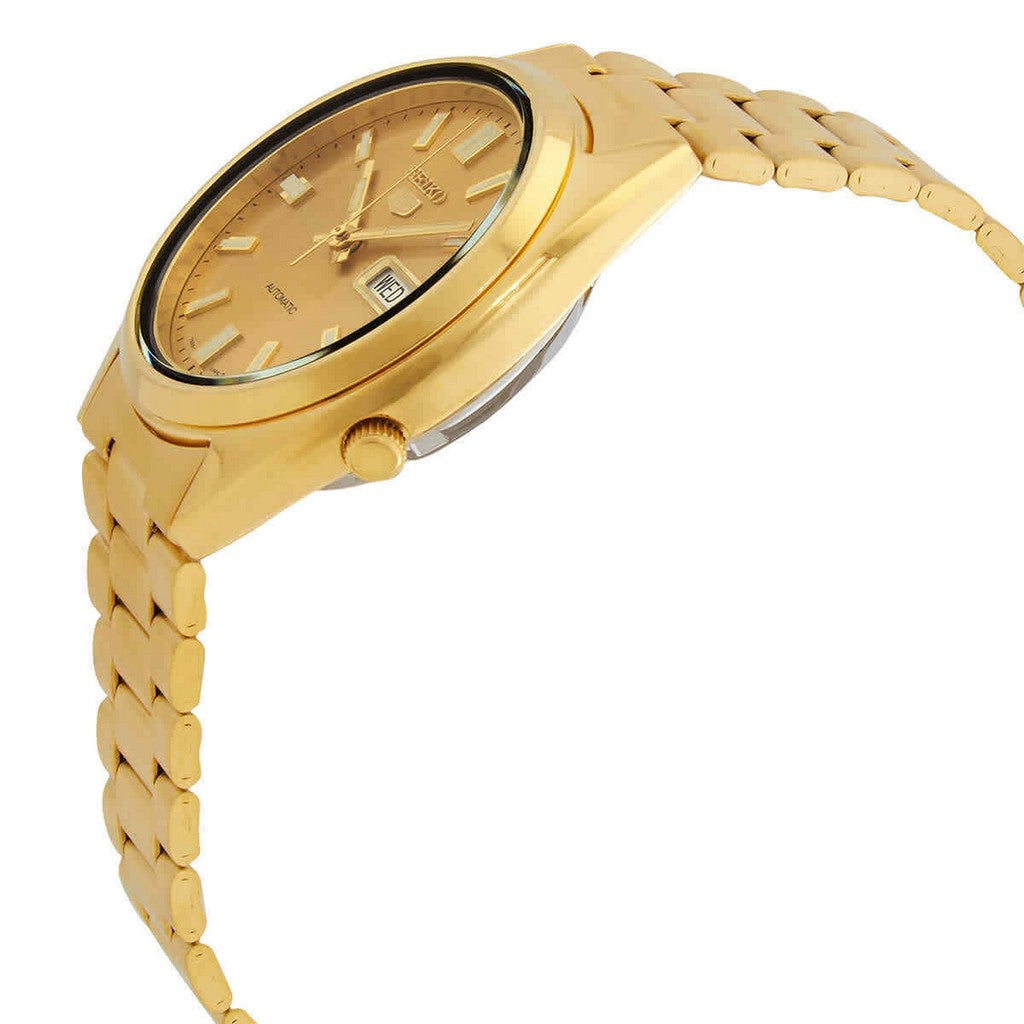 Seiko Men's Mechanical Watch,  Automatic 21 Jewels Gold Dial Gold Stainless Band, SNXS80K