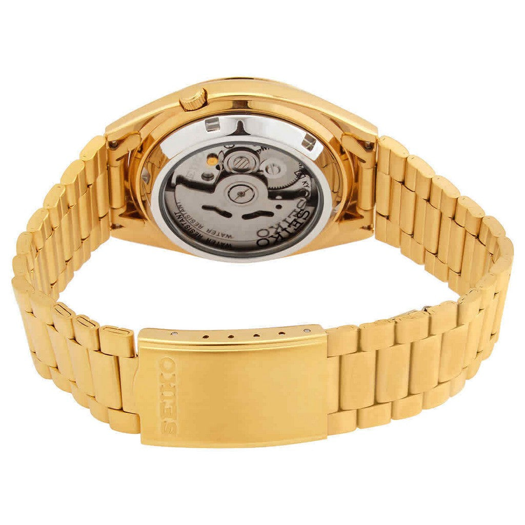 Seiko Men's Mechanical Watch,  Automatic 21 Jewels Gold Dial Gold Stainless Band, SNXS80K