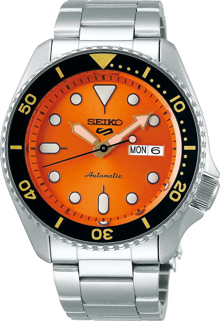 Seiko, Men's Mechanical Watch Analog, Orange Dial Silver Stainless Steel Band, SRPD59K