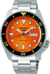 Seiko, Men's Mechanical Watch Analog, Orange Dial Silver Stainless Steel Band, SRPD59K