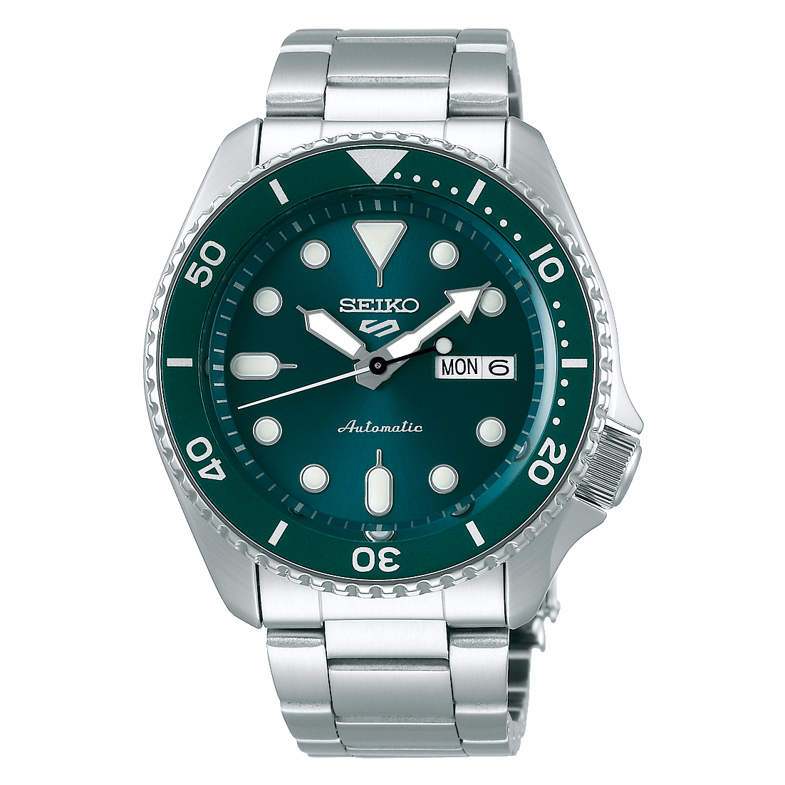 Seiko, Men's Mechanical Sport Watch Analog, Green Dial Silver Stainless Steel Band, SRPD61K