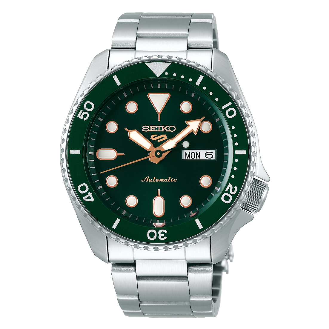 Seiko, Men's Mechanical Sport Watch Analog, Green Dial Silver Stainless Steel Band, SRPD63K