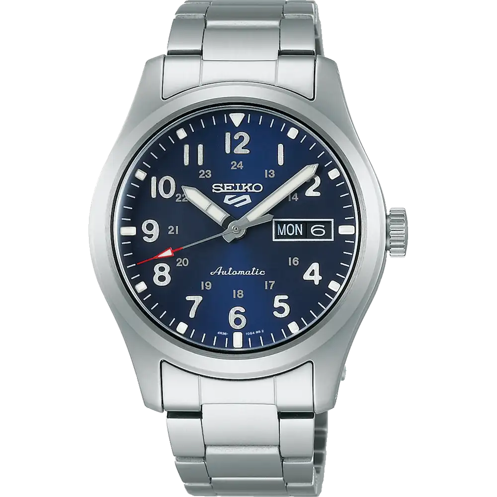 Seiko 5 Men's Automatic Watch Analog Blue Dial with Silver Stainless Steel Band, SRPG29K