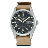 Seiko, Men's Mechanical Watch Analog, Black Dial Brown Nylon Strap, SRPG35K