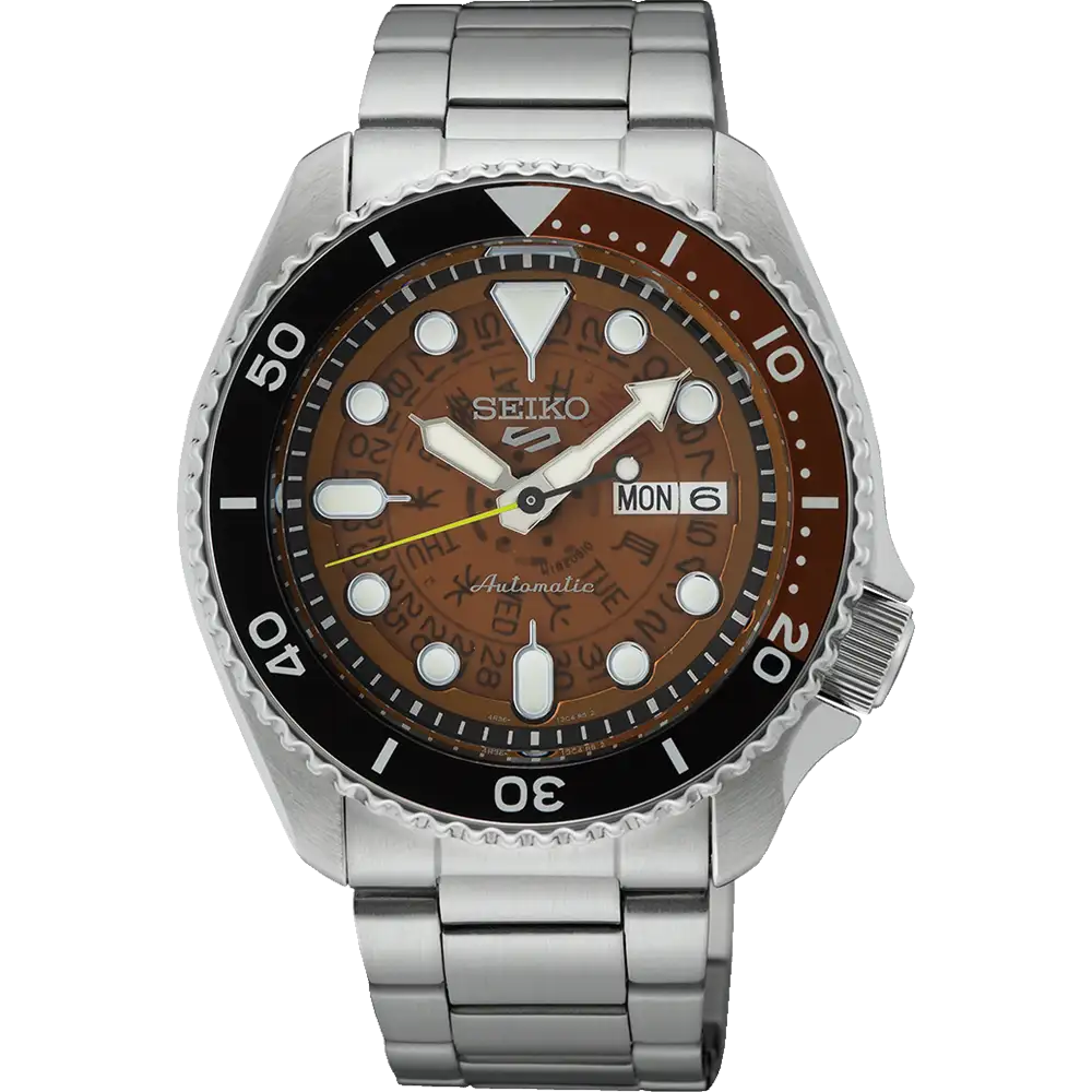 Seiko 5 Men's Automatic Watch Analog Brown Dial with Silver Stainless Steel Band, SRPJ47K