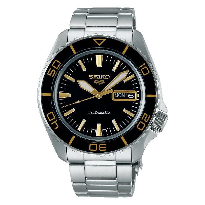 Seiko 5 Men's Automatic Watch Analog Black Dial with Black Stainless Steel Band, SRPK99K