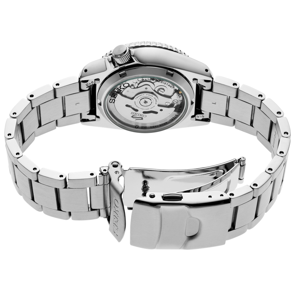 Seiko, Men's Mechanical Watch Analog, Orange Dial Silver Stainless Steel Band, SRPK33K