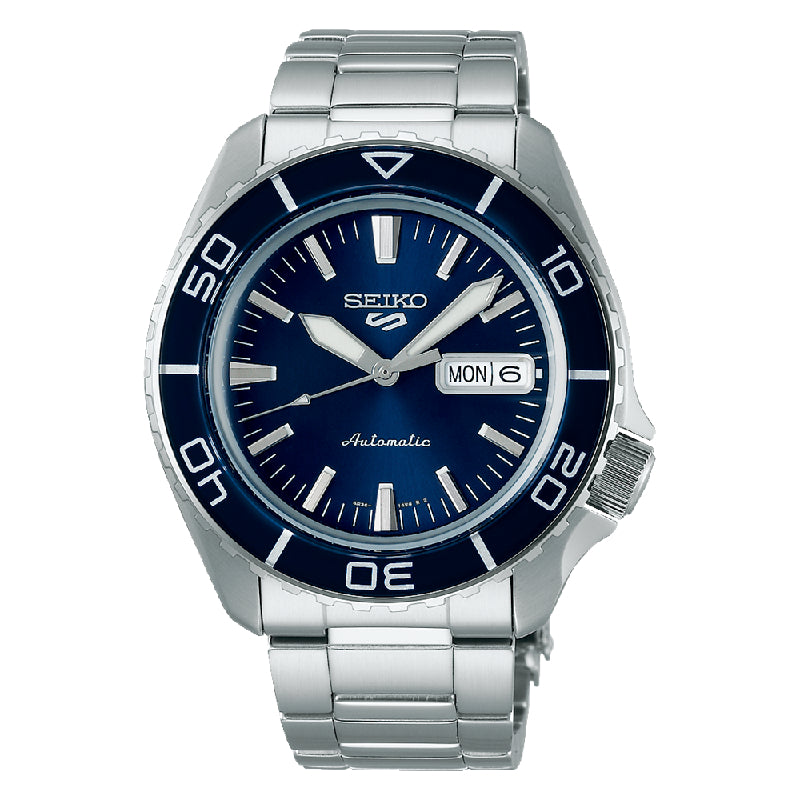 Seiko 5 Sports Men's Automatic Watch Analog Blue Dial with Silver Stainless Steel Band, SRPK97K